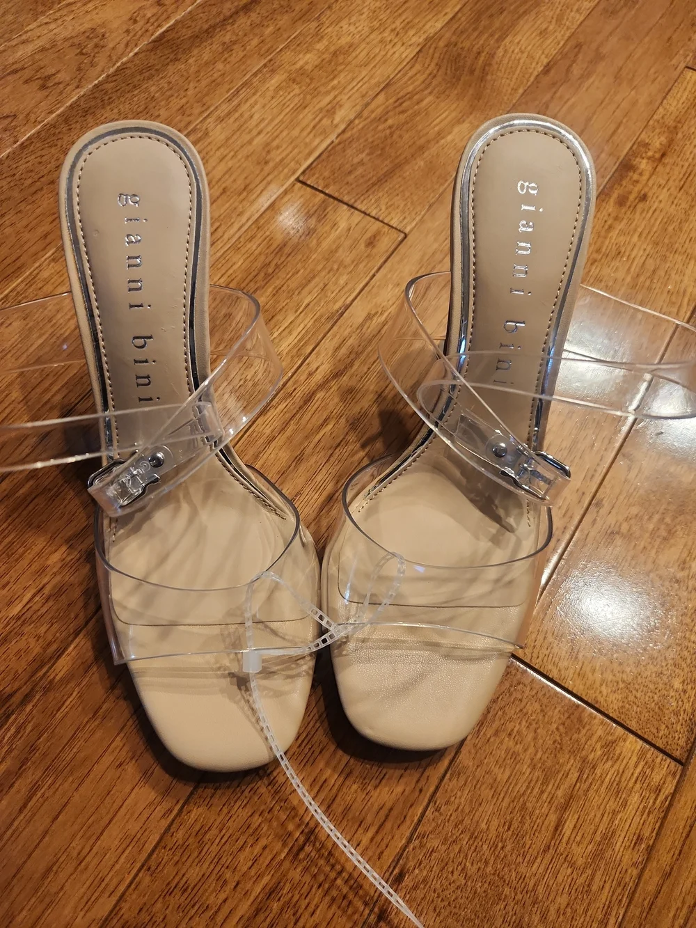 Gianni Bini Clear Strap Nude Sculpted Heel Sandals Women’s Size 8.5